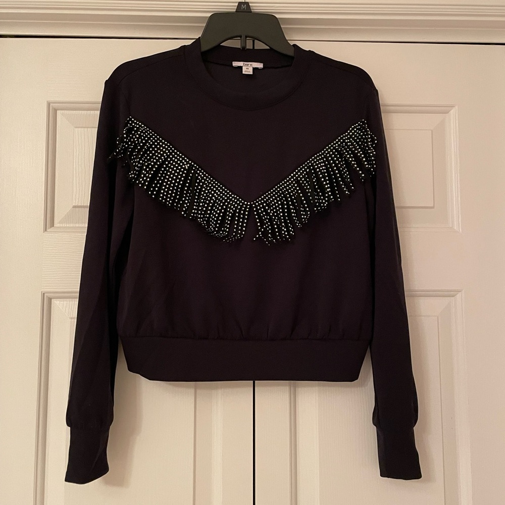 Bar III Black Sweater with Silver Fringe